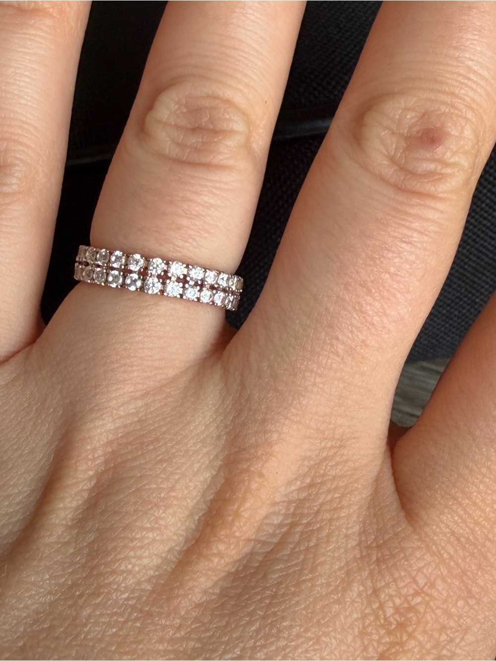 Solid Gold 14K 585 Rose Gold Double Row Pave  Half Eternity Ring Size 5.5